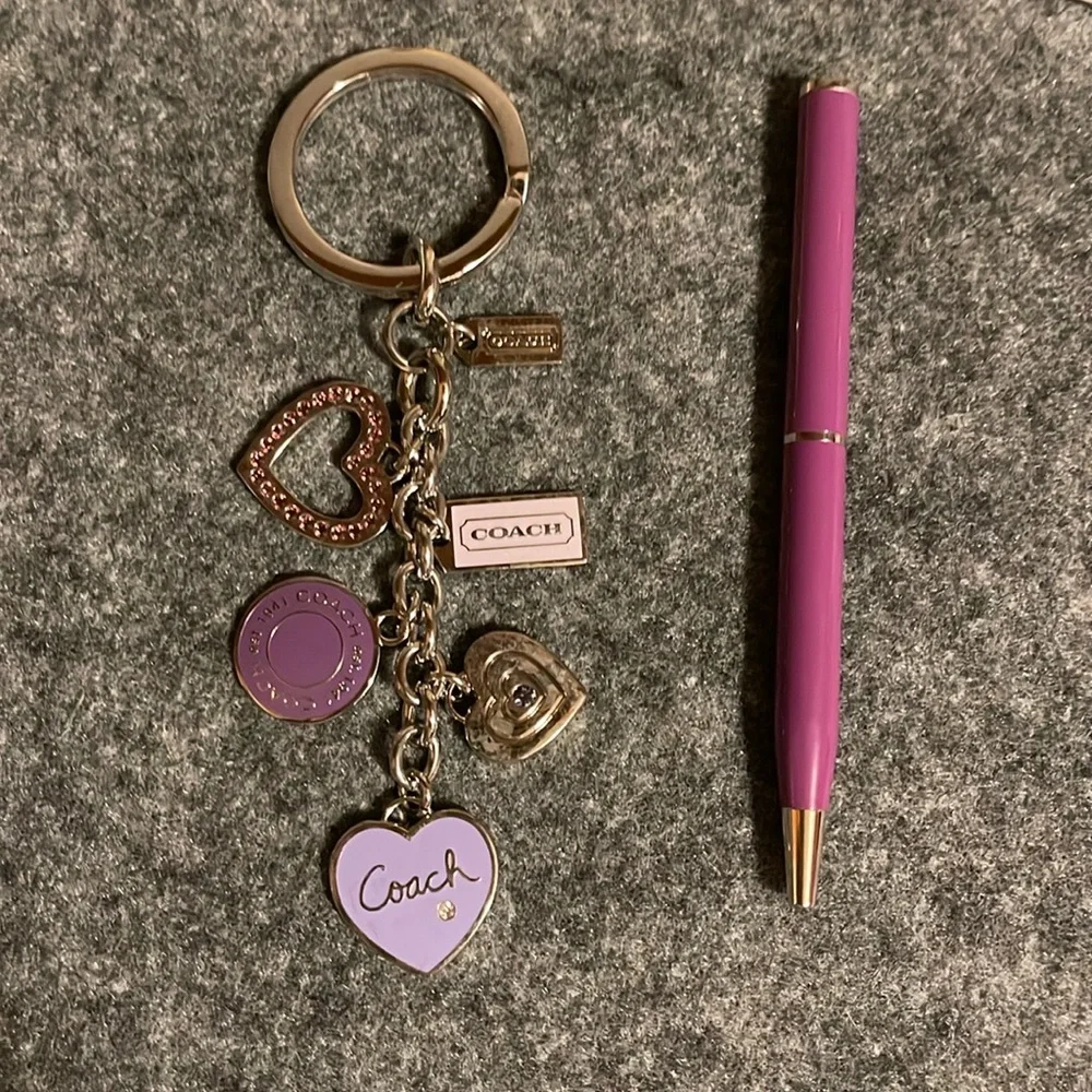 Coach Purple Heart Charm Keychain w/ Ink Pen